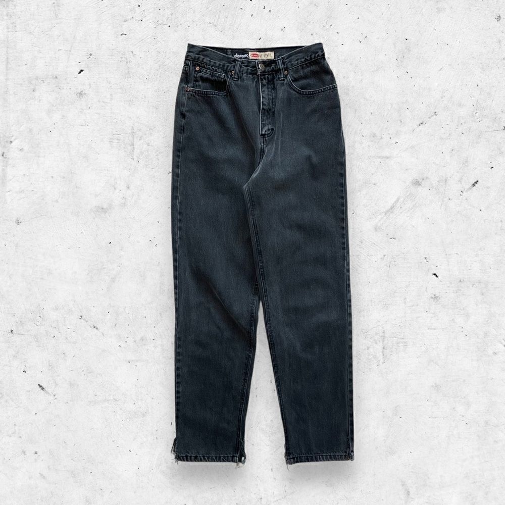 Vtg 80s 90s Ellemenno Black Jeans, High Rise Tapered Mom, 7 26, Split Hem Denim